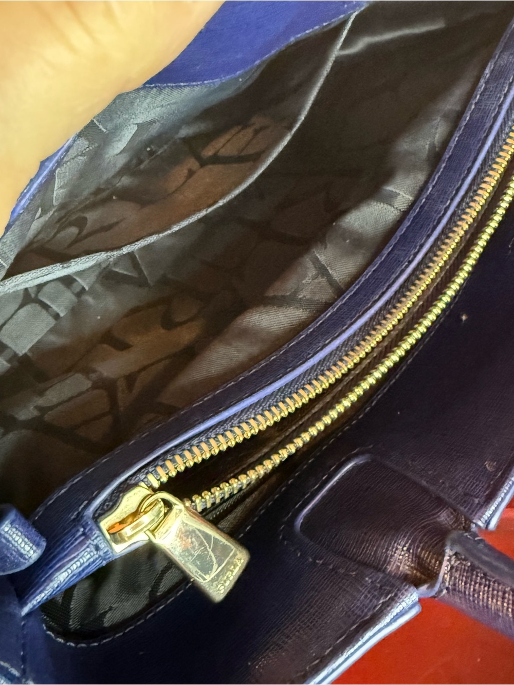 Furla Navy Saffiano Leather Tote with Gold Charm - Picture 9 of 12